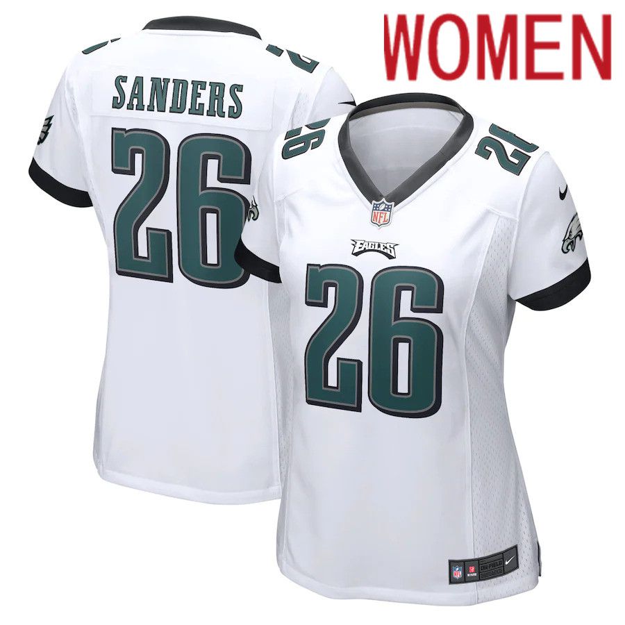 Women Philadelphia Eagles #26 Miles Sanders Nike White Game NFL Jersey->women nfl jersey->Women Jersey